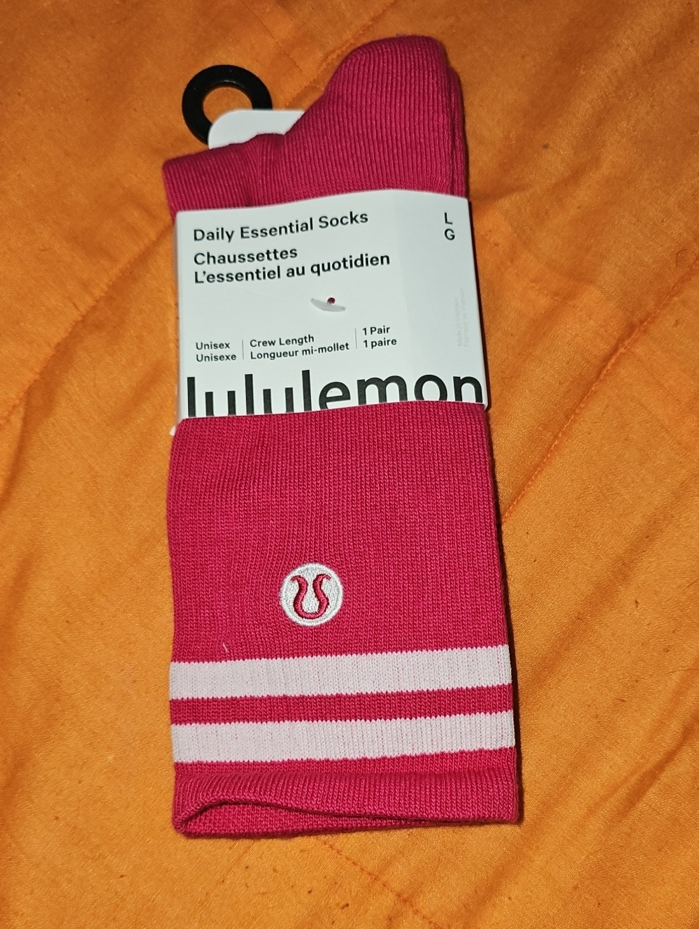 Lululemon Daily Essentials Socks! Sz Large Nwts!! Crew Length!! CLYS/WHT